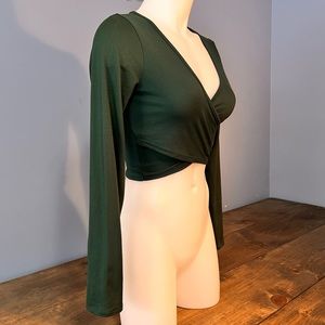 Green Long Sleeved Crop Top